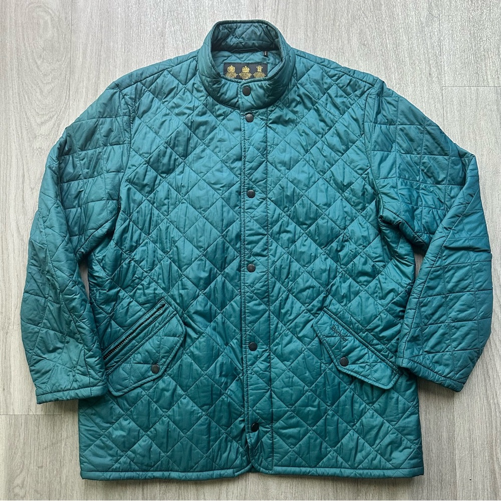 Barbour Flyweight Chelsea Quilted Turquoise Zip Up Snap Front Jacket XL